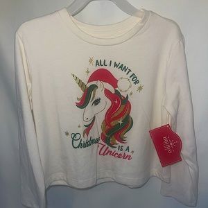 Unicorn girl tee size XS (4-5) All I want for chritsmas color Cream Long Leeves